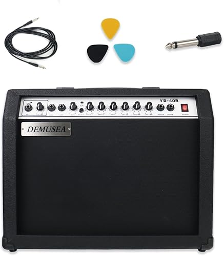 Amplificador Combo de Guitarra Negro de 40W, Amplificador Portátil para Práctica de Banda con Entradas Duales, Delay, Reverb, Agudos, Medios, negro