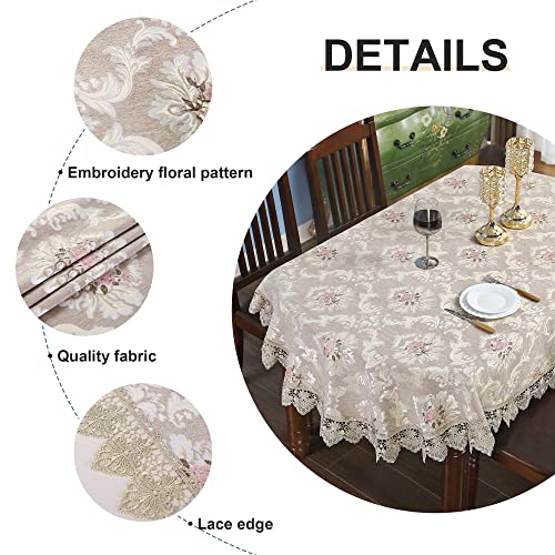 Wolkemer Oval Floral Tablecloth With Lace Elegant Table Cover Coffee Cloth For Dinning Home Living Room Oval Tables Decoration 60 X 84 Inch #TOP4