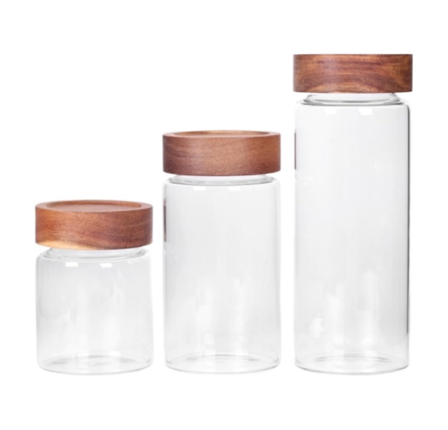 Vorratsgläser - Küche Luftdicht 3Pcs Glas Mit Luftdichtem Holzdeckel Lebensmittel Lagerung Kanister For Kaffee Süßigkeiten Vorratsdosen