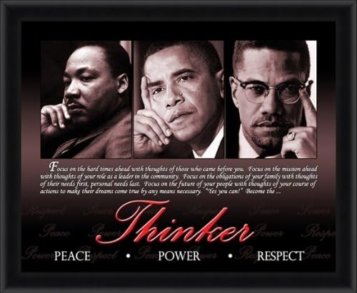 The Thinker - Barack Obama, Martin Luther King & Malcolm X (20x24 inches - Black Frame)