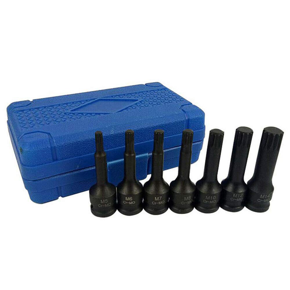 SENRISE 7-Piece Impact Socket Bit Set – M5 To M14, 3/8” Drive, 12-Point Spline For Automotive & Mechanical Work