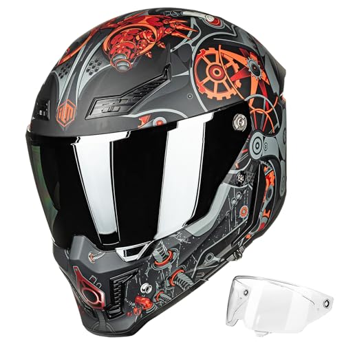 Image of ILM Motorcycle Helmets for Adult Men Women Full Face DOT ECE Powersports Dual Visor Street Racing Helmet with Pinlock Cascos para Motos Model MF509 (Super Mecha Red, S) | Powersports, Dual Visor, Street Racing, Pinlock, Cascos para Motos