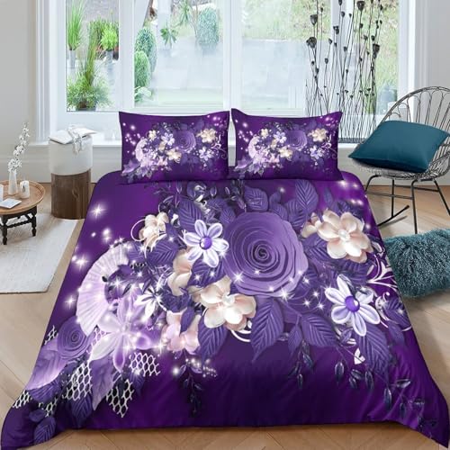 Linge de lit imprimé 3D durable et confortable en microfibre violette