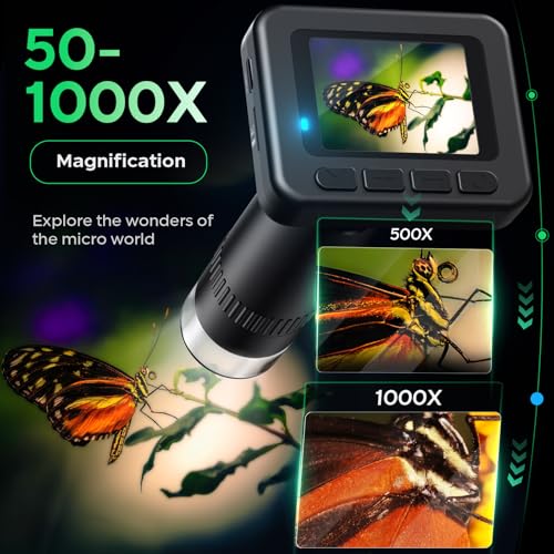 Image of Handheld Digital Microscope D-KS2 with 2 inch IPS Screen - Take Pictures & Videos - Download to PC & Mac - 1000X Pocket Microscope for Kids /Adults with 32G SD Card - Use Indoors&Outdoors