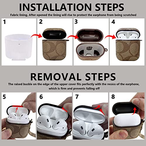 Airpods 2&1 Case,6 In 1 Fashion Luxury Pu Shockproof Anti-Slip Protective Cover Accessories Set For Airpods 2/1 Charging Case With Keychain/Ear Hook/Watch Band Holder/Carry Box/Anti-Lost Strap(Brown) #TOP6