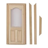 misppro Mini Wooden Door Model Unpainted 1/12 Scale Dollhouse Accessory Handmade Traditional Design 7.08 x 3.4 inch
