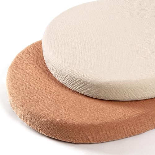 lulumoon Baby Muslin Bassinet Sheets: Cotton Bassinet Sheets Neutral for Boys and Girls - Fitted for Oval Rectangle or Hourglass