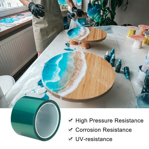 Image of MECCANIXITY Resin Tape Silicone Adhesive Tape High Temperature Resistance Easy Peeling Polyester for Epoxy Resin,River Tables,Craft,Remove Residue 2.76 Inch Wide 108FT Long(Green),Pack of 2