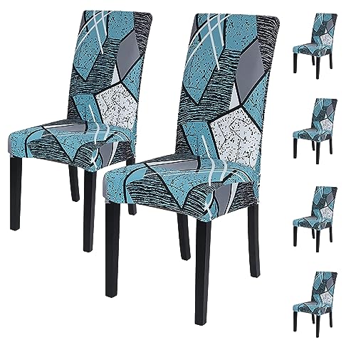 Image of House of Quirk Elastic Chair Cover Stretch Removable Washable Short Dining Chair Cover Protector Seat Slipcover (Pack of 6, Grey /Blue Prism)