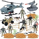 AMOR PRESENT 41PCS Army Soldier Set, Special Force Action Figure with Weapons, Army Dogs, Helicopter, Military Soldier Playset