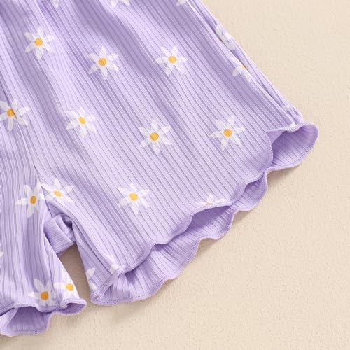 Image of Ayalinggo Baby Girl Summer Outfits Short Sleeve Lettuce Trim Floral Tops + Shorts Set Infant Clothes