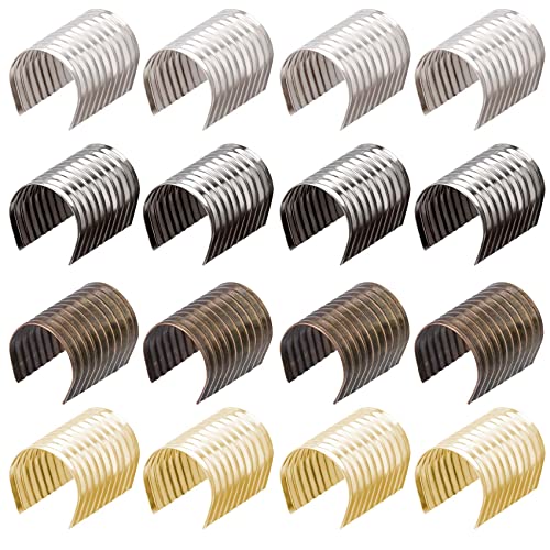 Oiiki 160Pcs Leather Rope Clips Foldable Metal Fastener Cylindrical Opening Crimps For Leather Cords, Strings, Diy Crafts Jewelry Making For Earrings Bags -Light Gold, Black, Bronze, Silver-8.4X14Mm #TOP21