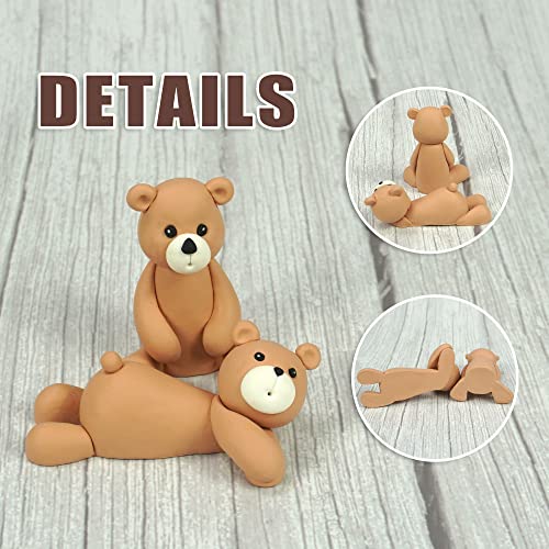 Bear Cake Toppers 2 Pcs Mini Bear Cake Decorations Gold Brown White Pearl Ball Boho Rainbow Cake Toppers For Baby Shower Birthday Party Teddy Bear Theme Party Supplies (Brown Rainbow) #TOP2