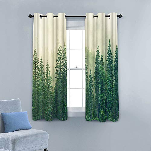 Vividhome Artmyharbor Forest Kitchen Blackout Window Curtains Modern Aesthetic Pine Tree Print Green Forest Nature Window Drapes Treatment 2 Panels Set For Home Cafe Living Room 53X64Inch Ar12 #TOP1