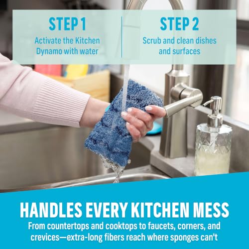 Image of E-Cloth Kitchen Dynamo, Premium Microfiber Non-Scratch Kitchen Dish Scrubber Sponge, Ideal for Dish, Sink and Countertop Cleaning, 100 Wash Guarantee, Blue, 2 Pack