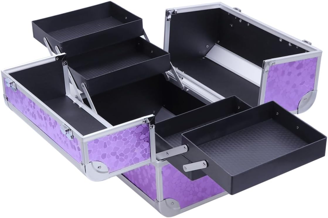 Aluminum Alloy Makeup Train Case Large Capacity Organizer Box for Travel Professional Cosmetic Storage Jewelry Box Fold Out Compartments