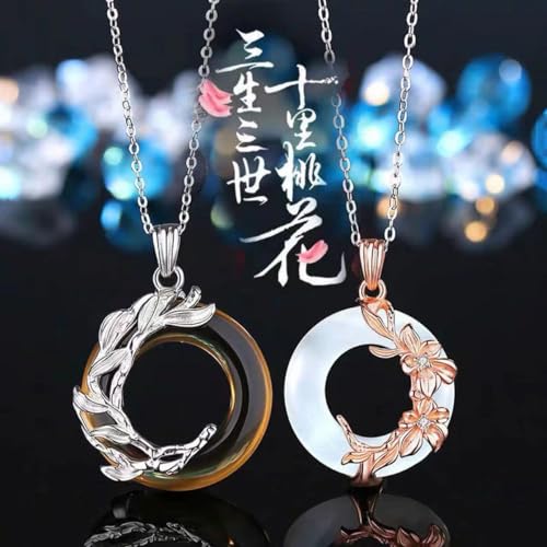 2Pcs Couple Matching Necklace for Men Women Vintage Angel and Demon Couple Necklace Sun Moon Star Pendant Necklace Dragon Phoenix Necklace Black White Round Glass Necklace Birthday Valentine's Day Jewelry 5