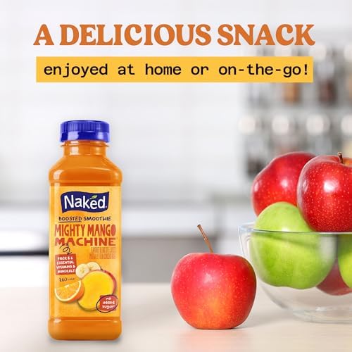 Naked Boosted Smoothie Mighty Mango Machine, 15.2 fl oz Bottle - Real Fruit Juice Smoothie with Fiber, Excellent Source of Vitamin C and Vitamin E for Immune Support - 5