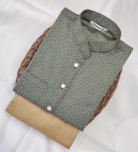 Image of Men Regular Full Sleeve Silk Cotton Kurta with Golden Pajama Set