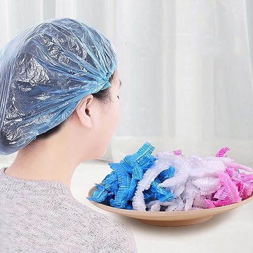 100 Pcs Rose Red Disposable Shower Caps,Shower Caps for Women Plastic Shower Caps Shower Hat Large Shower Cap Elastic Hair Cap for Home Use Hotel Spa and Hair Salon,Bathing Accessories,Personal Care - Image 4
