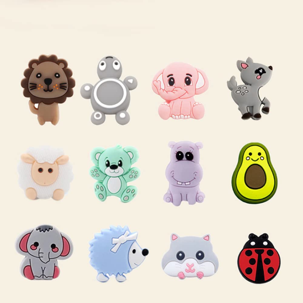12 perline in silicone a forma di animale, colori misti, leone, tartaruga, leone, perline distanziali sfuse in silicone per portachiavi, bracciali, collane, gioielli fai da te, colore casuale