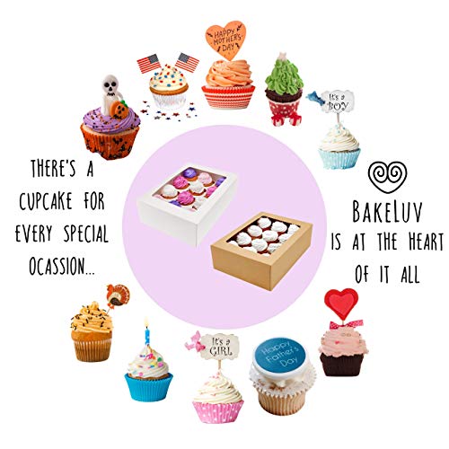 Bakeluv Brown Cupcake Boxes With Window | 13X9.5X4” | 25 Pack Carrier Containers + 25 Cupcake Holder Inserts | Cupcake Boxes 12 Count Capacity | Rectangle Cake Boxes | Disposable Cupcake Boxes Bulk | Cookies, Muffins Pastry, Treats #TOP5