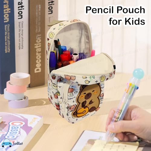 Image of FunBlast Pencil Pouch for Kids, Girls - Large Capacity Multipurpose Stationery Zipper Pouch for Kids & Adults, Kawaii Aesthetic Pencil Case Organizer, Cute School Supply Bag (BG)