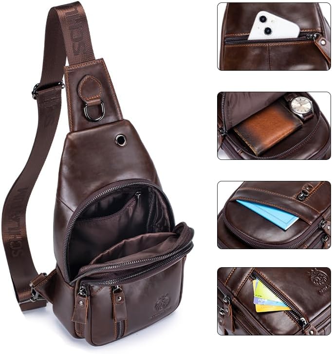 Genuine Leather Crossbody Bag for Men Casual Sling Chest Bag Men Sling Bags Man Bag Crossbody, Coffee - Image 5