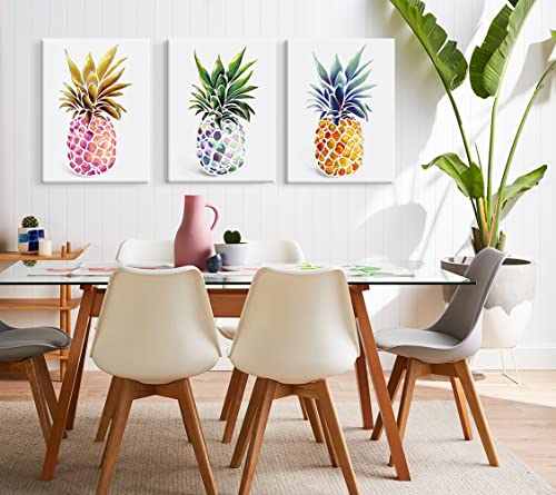 Seven Wall Arts Colorful Pineapple Canvas Wall Art Tropical Fruit Posters Picture 3 Piece Abstract Still Life Hawaiian Painting Framed Artwork For Bar Kitchen Living Room Office Bathroom Home Décor 12" X16" #TOP7