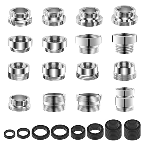 GETRICH 16 Pièces Adaptateur Robinet Kit, Adaptateur de Robinet en Métal Kit avec 32 Entretoises Connecteur Aérateur Adaptateurs D'aérateur pour Pulvérisateurs D'évier Tuyau D'arrosage Filtre à Eau