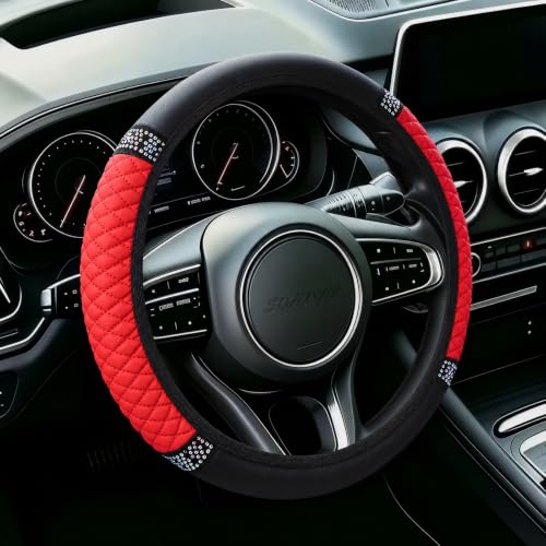 Diamond Studded Steering Wheel Cover, Red