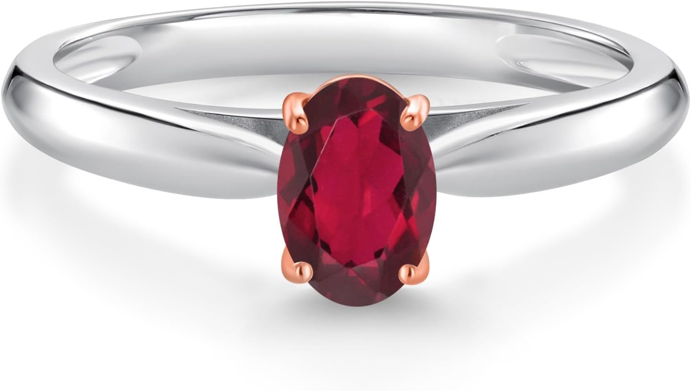 Gem Stone King 925 Sterling Silver and 10K Rose Gold Prongs Ruby Red Mystic Topaz Solitaire Engagement Ring For Women (0.50 Cttw, Oval 6X4MM, Gemstone Birthstone)