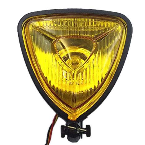 Triangle Motorcycle Headlight Head Light Lamp for Harley Honda Kawasaki Suzuki Yamaha Cafe Racer Bobber Chopper Vintage Bike (Black/Amber)