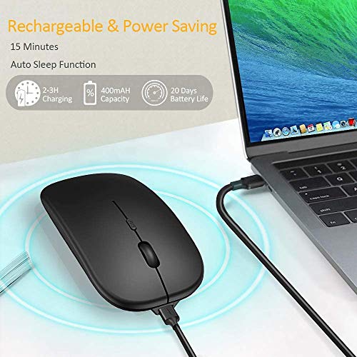 Cocoda Mouse Wireless, Mouse Gaming Silenzioso Ricaricabile con Ricevitore Bluetooth USB, Adattatore di Tipo C, 4 Livelli DPI Regolabili, Mouse Bluetooth per Laptop, PC, Mac, MacBook PRO, iPad