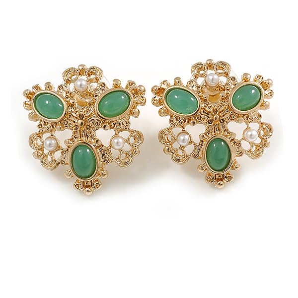 Pendientes de perlas victorianas blancas de 25 mm estilo retro dorado 6
