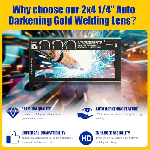 Image of 2x4 Auto Darkening Welding Lens, Shade 5-13 Adjustable, Solar Powered with HD True Color - Reduces Eye Strain & Provides Clear View for MIG /TIG /Stick Welding
