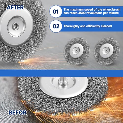 Image of Moxweyeni 20 Pcs 4 Inch Stainless Steel Wire Wheel Brushes for Drill Bits | with 1 /4 Inch Hex Shank and 0.0118 inch Carbon Steel Wire, Fits Power Operated Grinders Rust Removal, Clean Paint and Corrosion