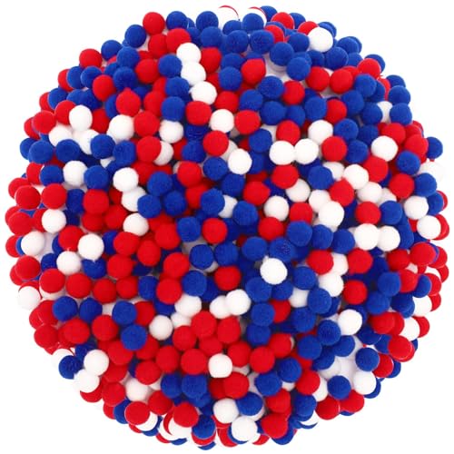 SEPGLITTER 1000Pcs 4th of July Red White Blue Pom Poms Puff Balls