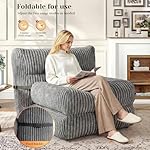 Bean Bag Chair,Giant Bean Bag Chairs for Adults 31.49" H with Foldable Ottoman,Big Lounge Chair with Memory Foam Filled for Living Room, Bedroom or Balcony,Lazy Floor Sofa,Plush,Comfy,Grey - Image 4