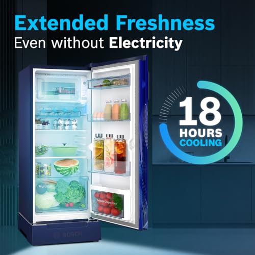 Image of Bosch 207 L, 4 star, Smart Inverter, Direct-Cool Single Door Refrigerator|18 Hrs Cooling Retention |Largest Vegetable Box |Delicate Crisper|2.5x Faster Cooling (2026 Model, Feather Blue,CST20B34AI)