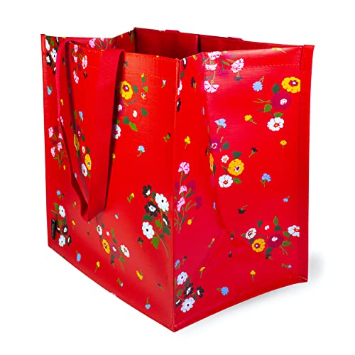 Kate Spade New York Reusable Shopping Bag, Grocery Tote with Shoulder Straps, Large Collapsible Tote (Bouquet Toss) Cover