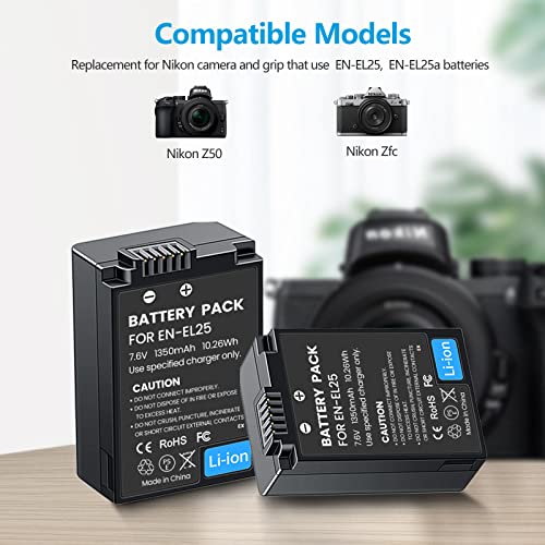 OYOMBA 2-Pack EN-EL25 Batterie Rechargeables Compatibles avec Nikon Z50, Z 50, et Chargeur Double USB pour Batterie Nikon EN-EL25a/4241,Nikon Z FC Mirrorless, Caméras Série Z - Image 3