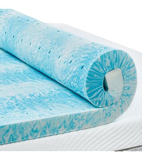 PERLECARE 2 Inch Queen Memory Foam Mattress Topper for Pressure Relief, Cooling Gel Infusion, CertiPUR-US Certified Blue