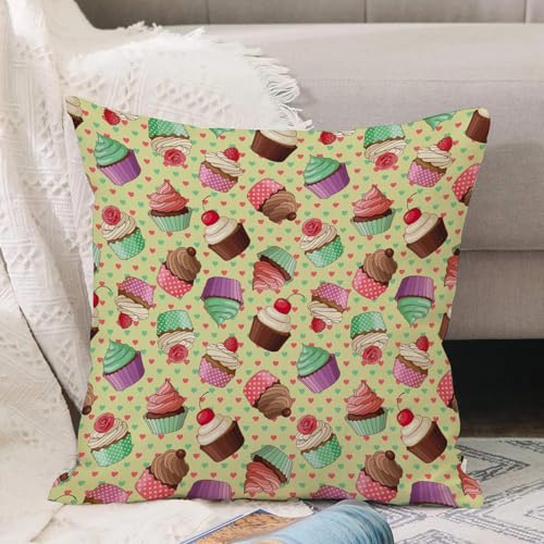 VJIZLOQB Fundas Cojines,Fundas de Cojines Decorativo Fundas Cojin Poliéster por Sala de Dormitorio Sofá,Patrón sin Costuras con Diferentes Cupcakes,45x45cm