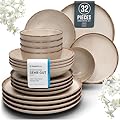 Stoneware dinnerware set 8 persons Rustic 32 pcs - Rustic design dinnerware set, dishwasher safe - Bowl and plate set - Pure Living dinnerware in beige…