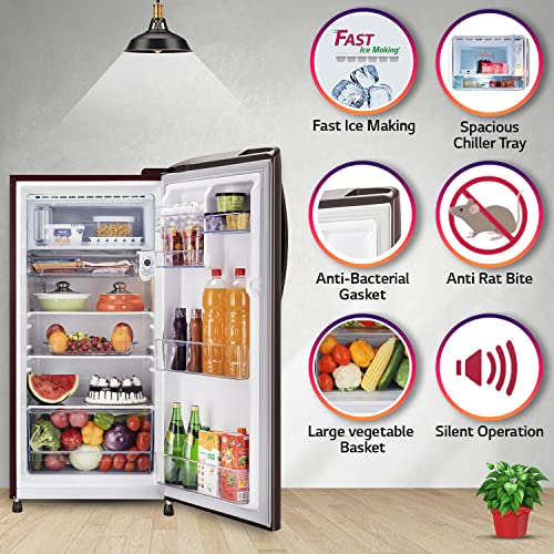 Image of LG 204 L 5 Star Inverter Direct-Cool Single Door Refrigerator (GL-B211HSEZ, Scarlet Euphoria, With Smart Connect & Fast Ice Making)