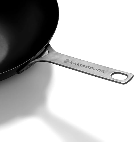 Miniatura 3 de Kamado Joe Wok antiadherente de acero al carbono pre-sazonado de acero al carbono con mango de acero inoxidable para Big Joe de 24 pulgadas anc