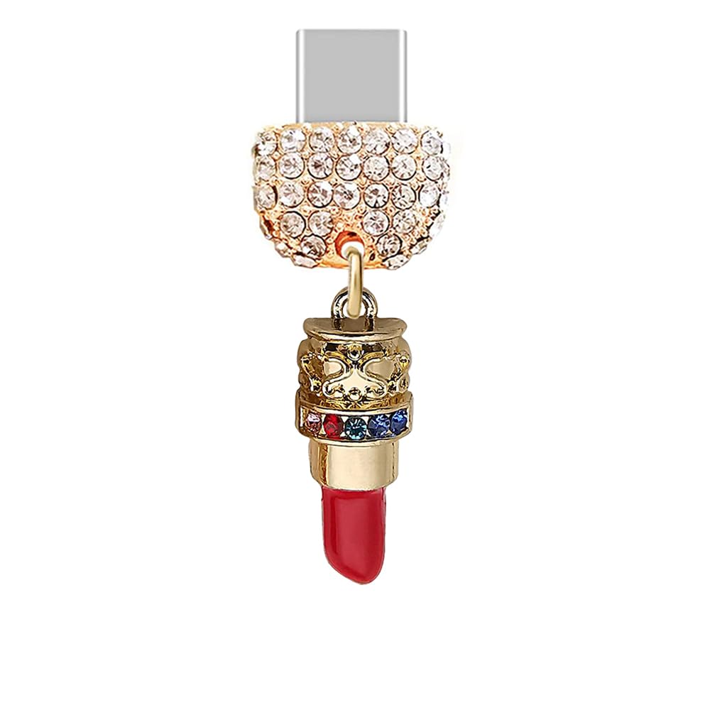 Accesorio anti polvo Tipo-C dorado con charm cristal 3D para Samsung, iPhone y Android 7