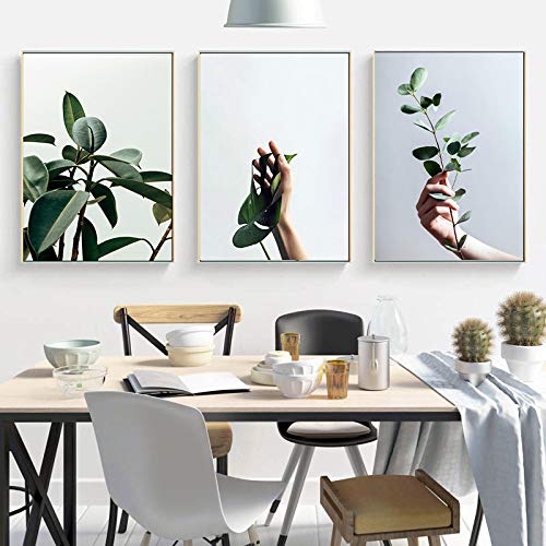 Affiche Nordique Main Tenir Plante Verte Toile Peinture Mur Art Prints Salon Moderne 3 Pièces