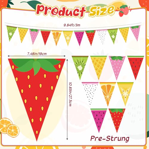 Image of Gersoniel 5 Pieces Fruit Party Decorations Tropical Fruit Pennant Banner Bunting Pre-Strung Paper Triangle Flags Twotti Frutti Themed First Birthday Decor for Baby Shower Wedding Party Favors Supplies